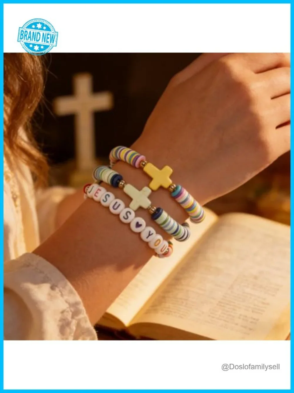 40 Jesus Loves You Bracelets Women Stretch Stackable Elastic Layering Christian